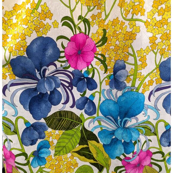 VHY Hawaiian Textiles Brocade Hostess MAXI DRESS Vintage 1960's Mod Flower Power - Picture 1 of 8